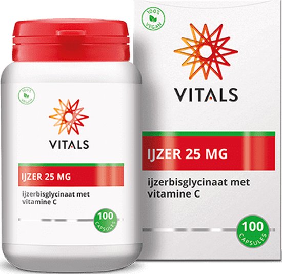 Vitals - IJzer - 25 mg - 100 Capsules - ijzerbisglycinaat met vitamine C