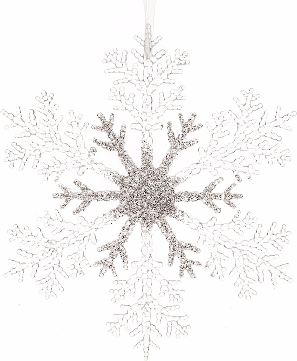 Decoris Kersthanger - sneeuwvlok - 21 cm - zilver - glitters - kerstboomdecoratie