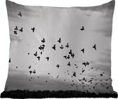 Sierkussen Buiten - Dieren - Vogels - Wolken - Zwart - Wit - 60x60 cm - Weerbestendig