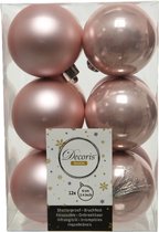 Decoris kerstballen - 12 stuks - poeder roze - 60 mm