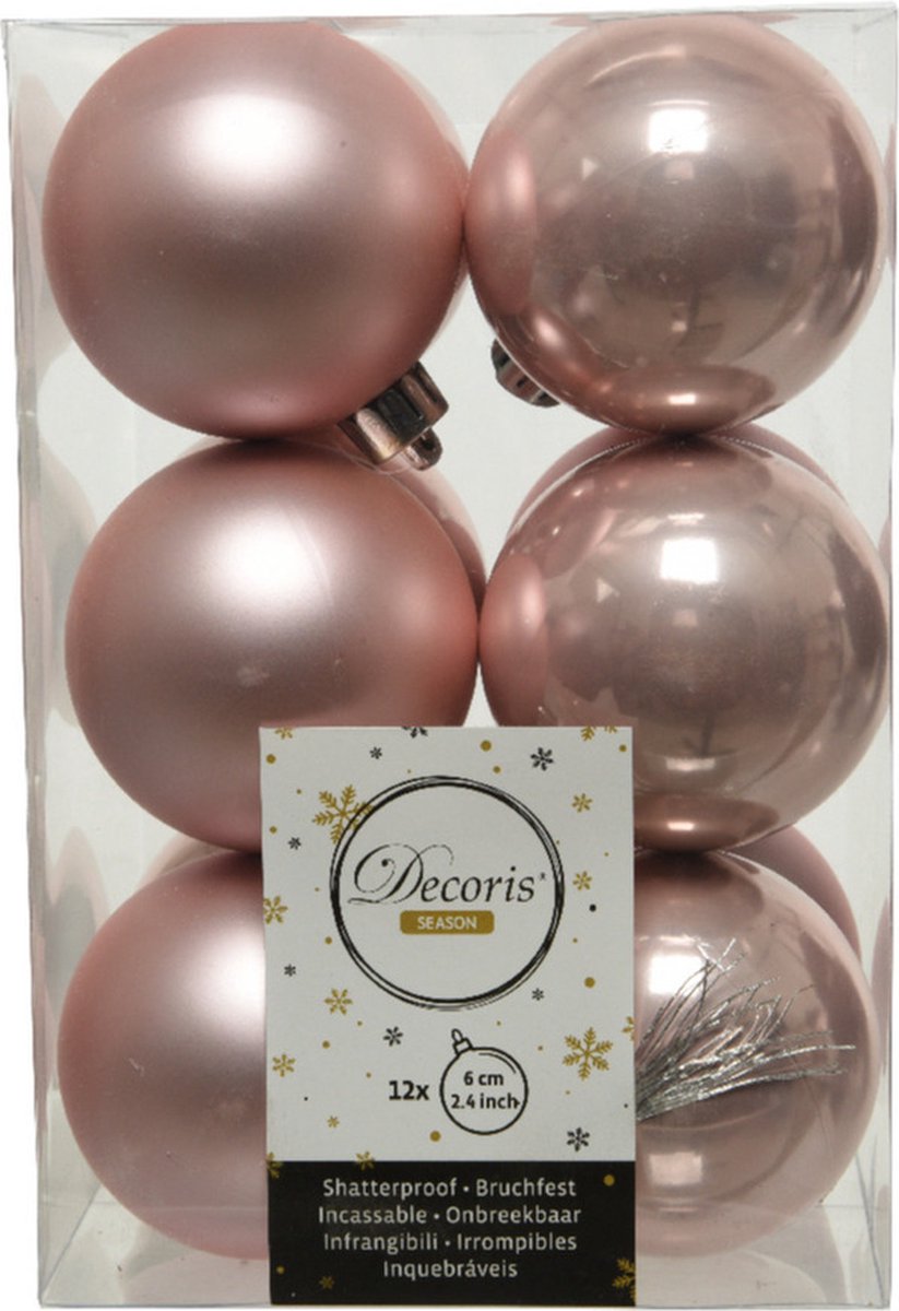 Bol.com Decoris kerstballen - 12 stuks - poeder roze - 60 mm aanbieding