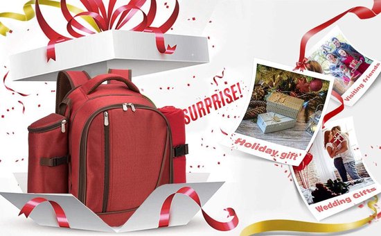Sac à dos pique-nique pour 4 personnes, compartiment réfrigérant, avec set de vaisselle et couverture