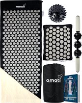 Amati Spijkermat - met kussen - Massageroller & -Bal - Acupressuur Mat - Shakti Mat - Zwart – Blue Lotus