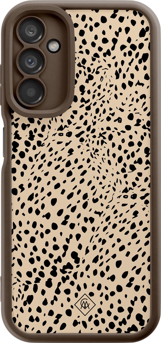 Casimoda® hoesje - Geschikt voor Samsung Galaxy A14 5G - Stippen bruin abstract - Zwart TPU Backcover - Gestipt - Bruin/beige