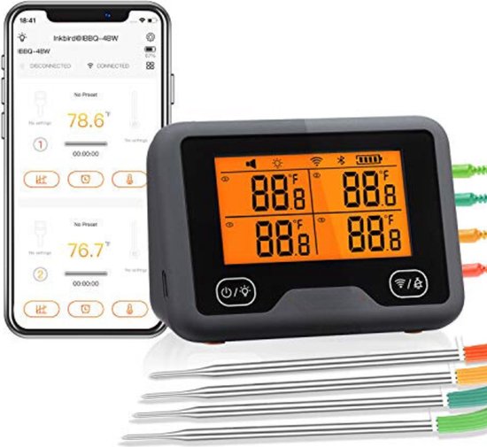 Kauffmann - Bluetooth Vlees Thermometer - 30 Meter - BBQ Accesoires Keuken Thermometer Vleesthermometer Draadloos Bluetooth Barbecue Met G 1536x1536