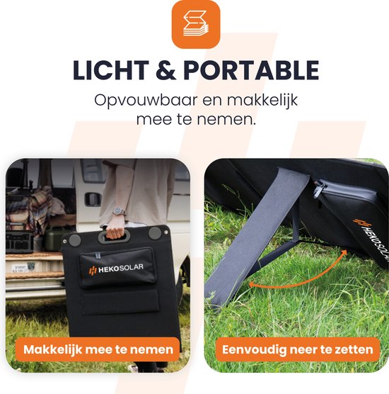 Heko Solar® Unfold 100 - Draagbaar Zonnepaneel - 100W - Opvouwbaar - IP65 - Werkt met Powerbank en Powerstation - USB-A en USB-C - Voor Camper - Noodpakket, Kamperen en Outdoor — afbeelding 5