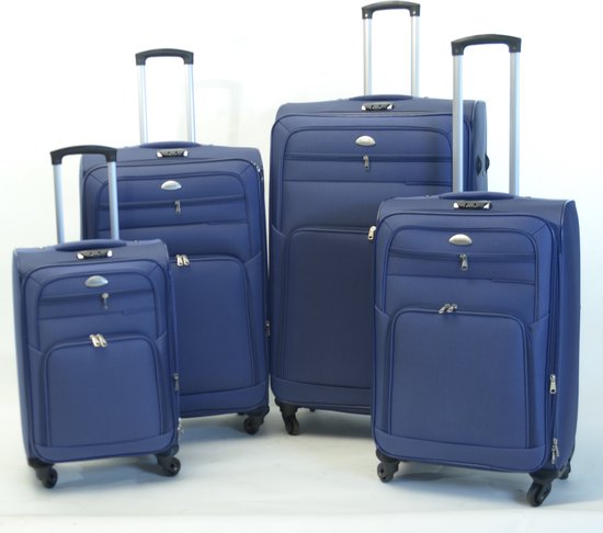 Set de valises Banerle - Softcase 4 pièces - Bagage de voyage 4 Roues - Blauw