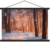 Posterhanger incl. Poster 120x80 cm - Schoolplaat - Winter - Bos - Boom - Textielposter - Zwarte latten