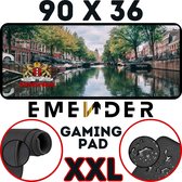 EMENDER - Muismat XXL Professionele Bureau Onderlegger – Amsterdam - Gaming Muismat iAmsterdam - Bureau Accessoires Anti-Slip Mousepad Grachten - 90x36 - Rood