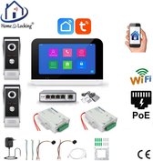 Smart WIFI deur intercom 2 videodeurbellen en 1 touchscreen + switch + 2 x elektrisch deurslotvoeding. T-2301V-2-1S