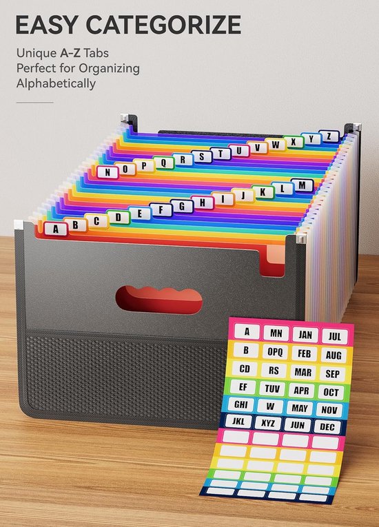 26 vakken documentenmap A4-formaat met mesh-tas-design, waaiermap, sorteermap, kleurrijke bestandsmap, regenboog ordner in accordeonontwerp, gekleurde tabbladen met A-Z-alfabet - Merkloos
