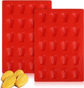 2 stuks siliconen mini Madeleine bakvormen taartvorm 29,5 x 20 cm met antiaanbaklaag 20 bakvormen rood
