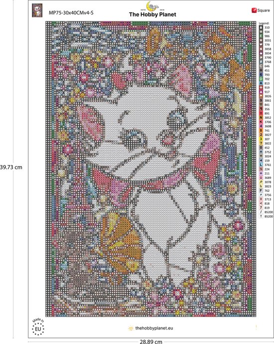 La planète Hobby | Peinture de diamants Disney 30x40cm - Les Aristochats - Marie - Walt Disney - Peinture de diamants Chats - Peinture de diamants Adultes - Peinture de diamants Enfants - Forfait Peinture de diamants Complet - Pierres Carrées