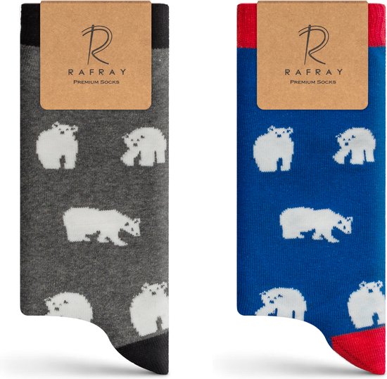 RAFRAY Sokken - Funky Socks - Polar Bear Sokken in Cadeaubox - Premium Katoen - 2 paar - Maat 40-44