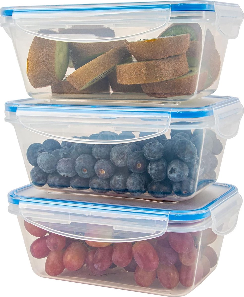 Set van 3 plastic voedselopslagcontainers met deksels 100% lekvrije lunchbox Maaltijdbereidingsdozen met deksel opslagcontainers Geschikt voor vaatwasser magnetron en vriezer