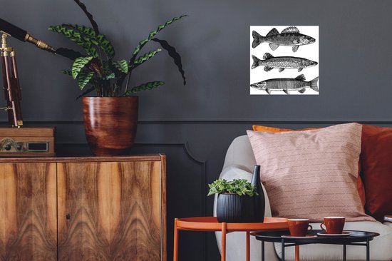 Sticker Muursticker Illustration Pêche - trois poissons - 30x30 cm - film adhésif autocollant - sticker mural repositionnable