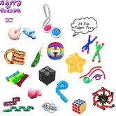Happy Trendz® Fidget toys Pakket 24 Stuks - Simple Dimple - Stressball - Squishy Fidget Cube - Mochi Squishy - Infinity Cube - Wacky Track Spinner 2024 - Monkey Noodles - Fidget Toys Set - Wacky Track - Fidget Pad