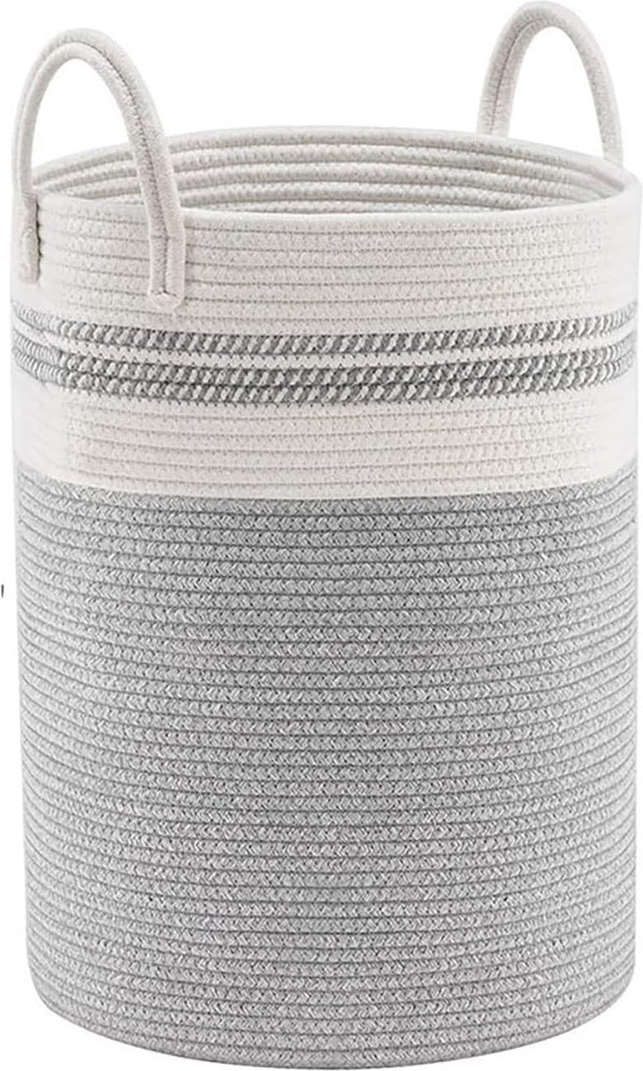 Goedkoopste Wasmand, gevlochten met handvat, 58 liter, opvouwbare gevlochten wasverzamelaar, katoenen touw, grote veelzijdige opbergmand voor woonkamer en slaapkamer, handwerk, Ø 38 x 50 cm, grijs