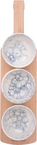 Set Wijnfles plank 49 cm met 3 Bowls and Dishes Espuma Aardewerk Schaal | Kom | Bowl | Fruitschaal | Saladeschaal | Woonaccessoire - Ø tjes 11cm Grijs- Cadeau tip!