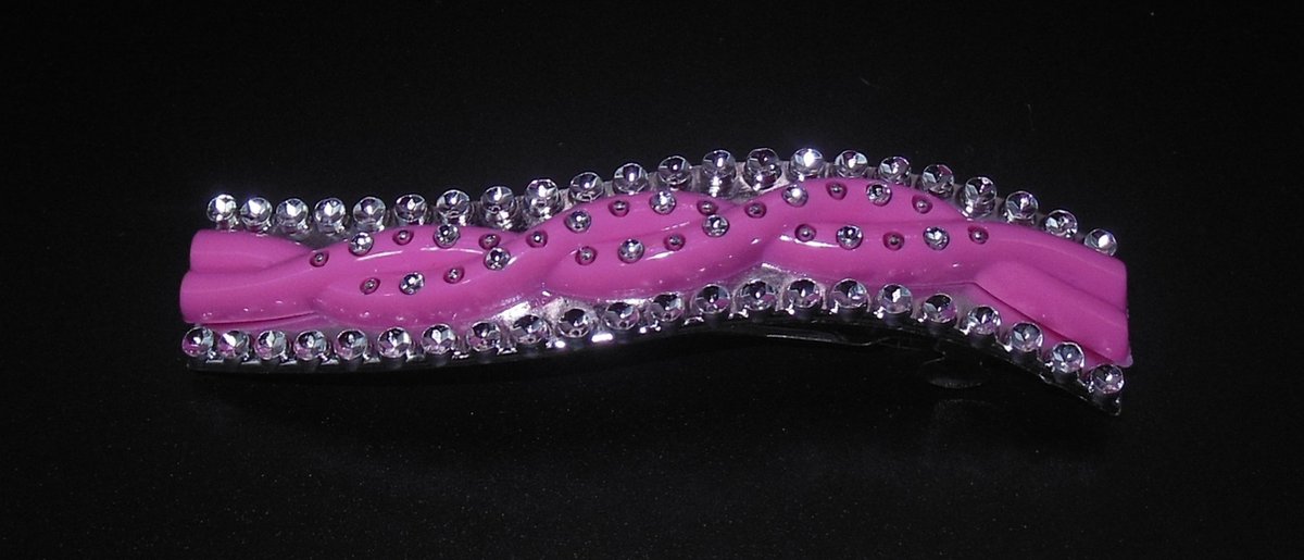Patentspeld roze gebogen met strass punten
