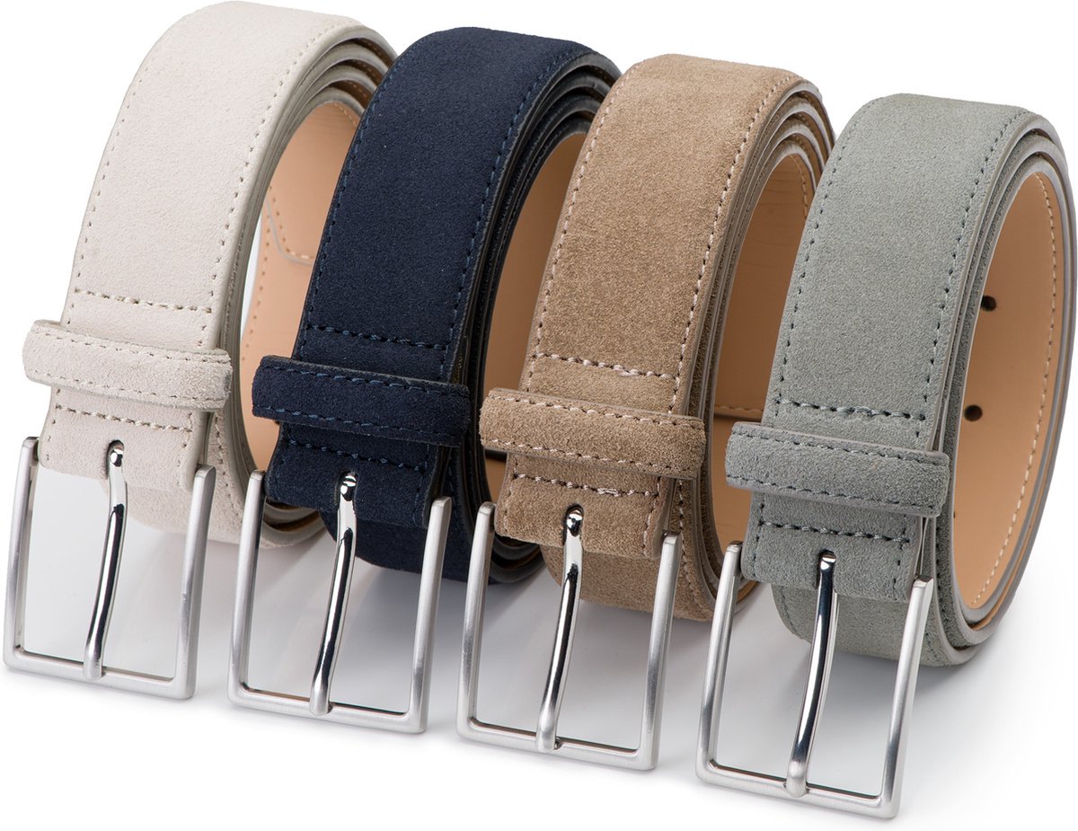 DTCH.FIT Herenriem Suède Bobby - Riem Beige, Blauw, Taupe & Lichtgrijs - Pantalon & Jeans Broekriem - Riemmaat 95cm - Totale lengte 110cm - 4 Stuks