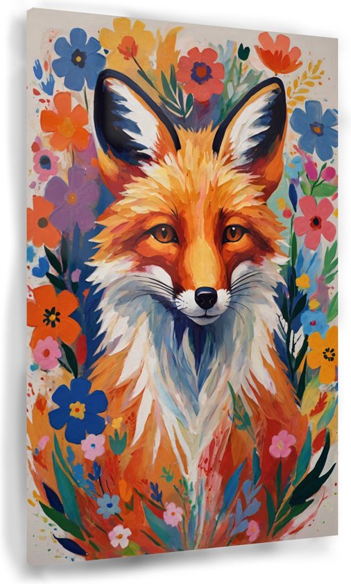 Peinture renard avec fleurs - Peintures sur verre renard - Peinture sur verre animaux - Décoration murale murale chambre d'enfant - Peintures plexiglas - Art mural - 40 x 60 cm 5mm