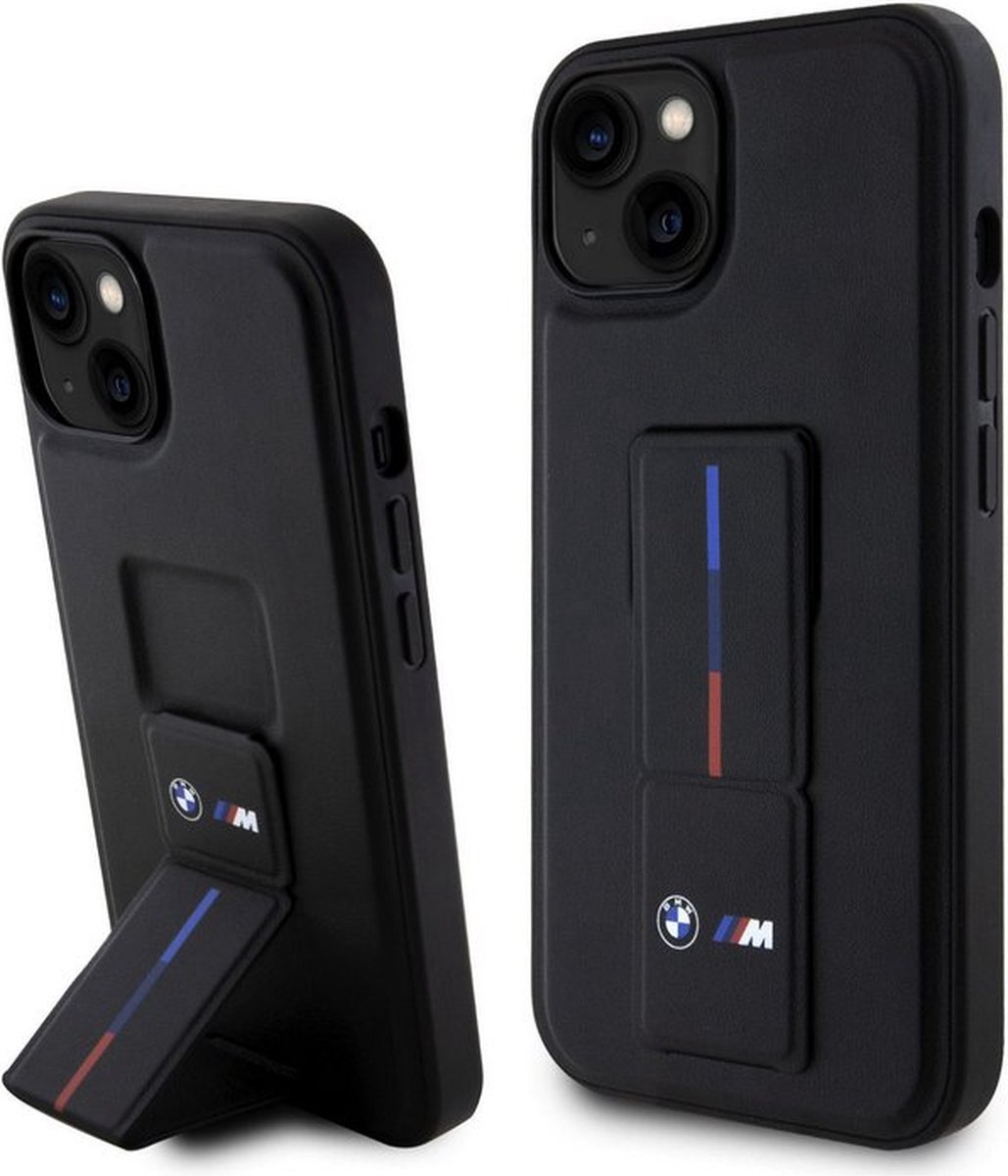 BMW M Tricolor Grip Stand Back Case - Geschikt voor Apple iPhone 15 (6.1") - Zwart