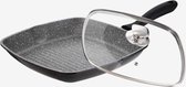 Babij cooking Grillpan - met Deksel - Marmeren Coating - 28 cm - Zwart