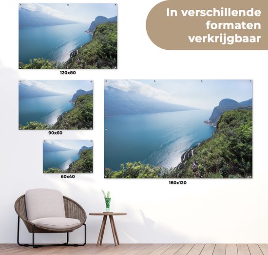Photo aérienne des rives du lac de Garde affiche de jardin 90x60 cm - Toile de jardin / Toile d'extérieur / Peintures d'extérieur (décoration de jardin)