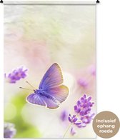 Wandkleed - Wanddoek - Lavendel - Vlinder - Bloemen - 120x180 cm - Wandtapijt