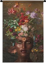 Wandkleed - Wanddoek - Vrouw - Bloemen - Kleuren - 90x135 cm - Wandtapijt