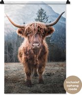 Wandkleed - Wanddoek - Schotse hooglander - Natuur - Bergen - 60x90 cm - Wandtapijt