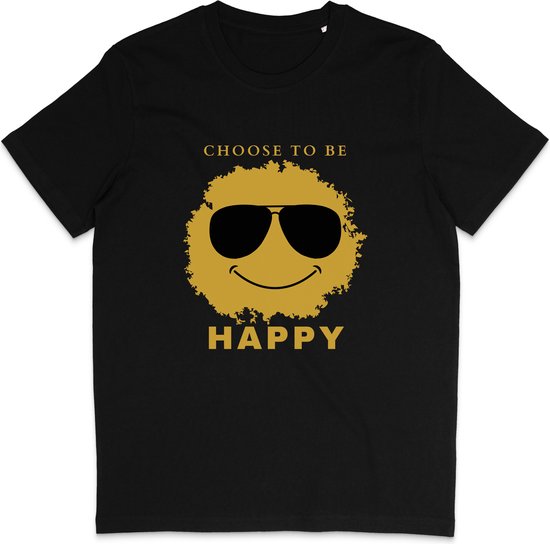 Grappig Heren en Dames T Shirt Unisex - Smiley Quote: Choose To Be Happy - Zwart - XL