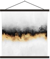 Posterhanger incl. Poster 60x60 cm - Schoolplaat - Goud - Chic - Abstract - Zwart - Wit - Luxe - Textielposter - Zwarte latten