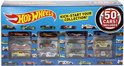 Hot Wheels 50-auto cadeaubox, met afbeeldingen van auto's en "50 CARS! INCLUDED".