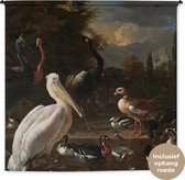 Tenture murale - Toile murale - Un pélican et autres oiseaux au bord d'un bassin d'eau - Peinture de Melchior d'Hondecoeter - 180x180 cm - Tapisserie murale