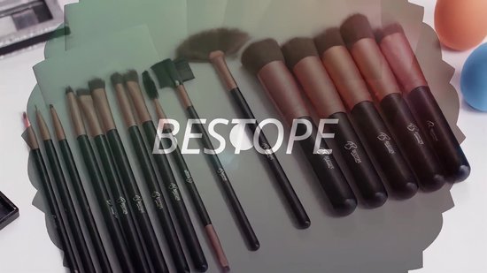 Bestope Make up Kwasten set met Beauty blenders 16 delig - Brush set - Kwasten reiniger - Borstels - Rosé Goud
