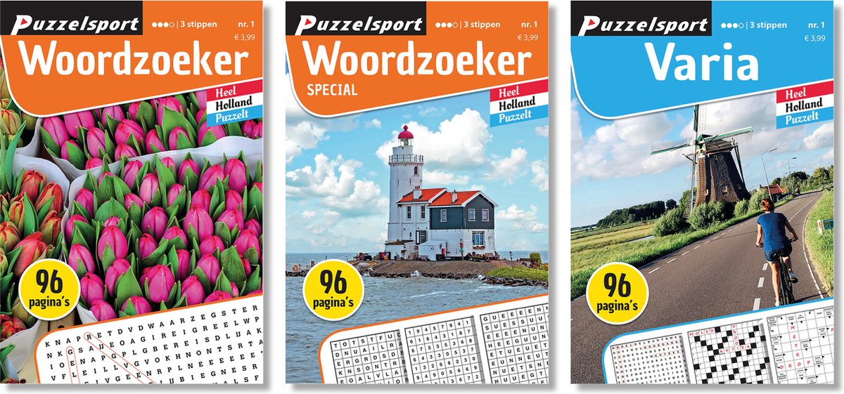 Puzzelsport - Puzzelboekenpakket - 3 puzzelboeken - Woordzoeker + Woordzoeker special + Varia - 96 pagina's - Puzzelsport