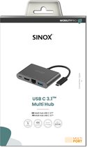Sinox - MOBILITY PRO - USB C Multi Hub: USB C – USB 3.1C+USB 3.0A+HDMI+RJ45,0.15m