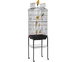 MKSS® Luxe Grootte Papegaaienkooi - Parkietenkooi - Grote Vogelkooi voor Binnen op Wieltjes - Inclusief Speelgoed - Met Badhuis - 46x36x160cm - Zwart