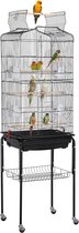 Cage à perroquets de taille Luxe - Cage à perruches - Grande cage à oiseaux intérieure sur roulettes - Jouets inclus - Avec bain - 46x36x160cm - Zwart