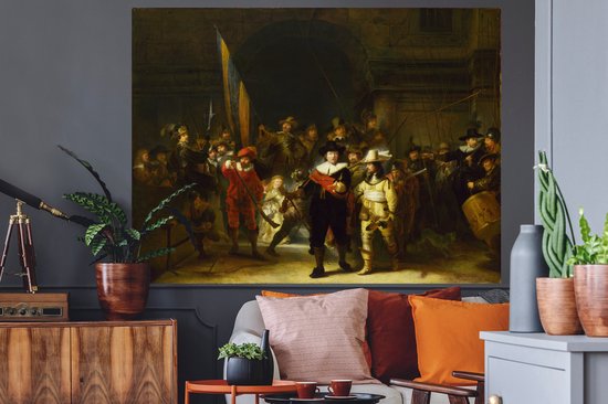 Sticker Muursticker Rembrandt van Rijn - Nachtwacht - Peinture de Rembrandt van Rijn - 160x120 cm - film autocollant - sticker mural repositionnable XXL /