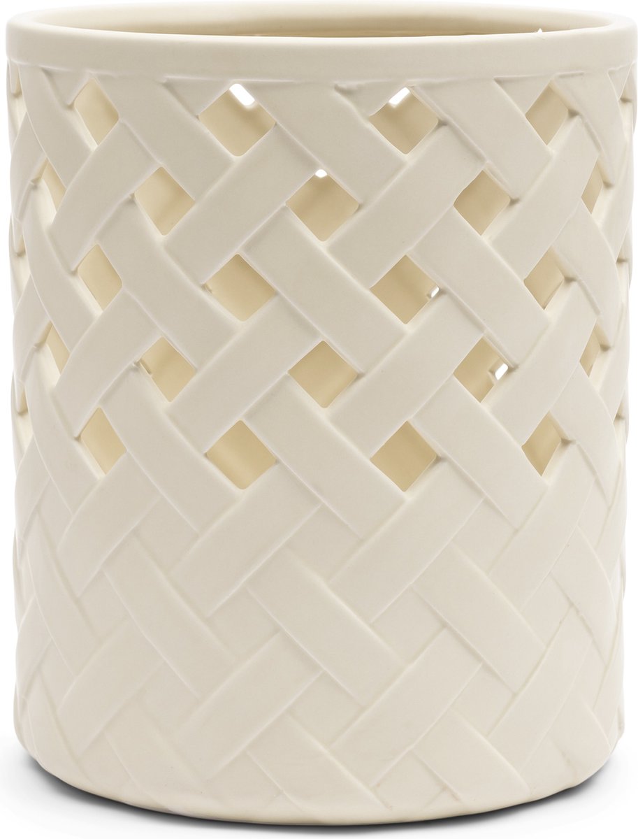 Riviera Maison Windlicht Groot Gebroken wit voor binnen - Danae Woven rond windlicht keramiek Off White