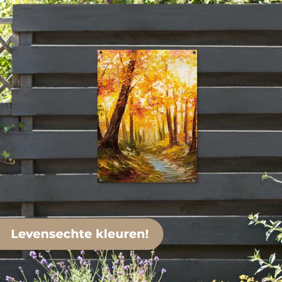Tableau de jardin Tableau - Automne - Forêt - Peinture à l'huile - 60x80 cm - Affiche de jardin - Toile de jardin - Affiche d'extérieur