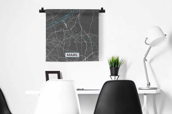 Wandkleed - Wanddoek - Blauw – Duitsland – Plattegrond – Stadskaart – Kaart – Marl - 60x60 cm - Wandtapijt