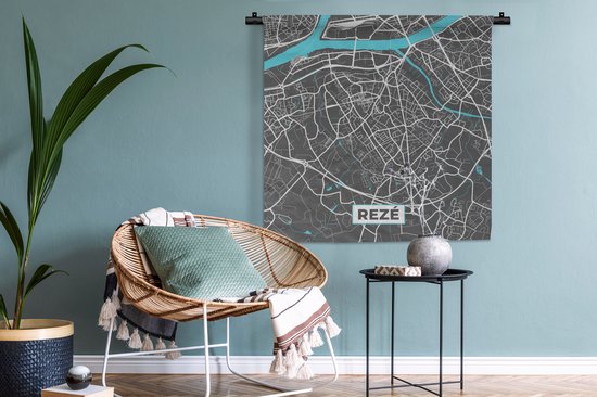 Wandkleed - Wanddoek - Rezé - Frankrijk - Stadskaart - Kaart - Plattegrond - 90x90 cm - Wandtapijt
