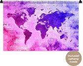 Wandkleed WereldkaartenKerst illustraties - Wereldkaart met roze verf die overgaat in blauw op achtergrond met krantenpapier Wandkleed katoen 90x60 cm - Wandtapijt met foto