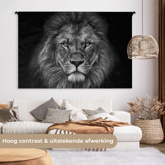 Tapisserie - Lion - Animaux - Portrait - Zwart et blanc - Tapisserie - Katoen - Décoration salon - Tapisserie - Tapisseries pour intérieur - 180x120 cm - Tapisserie - Décoration murale murale - Décoration murale murale - Tapisseries - Tapisserie