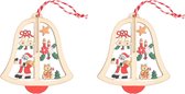 2x Kerstboomdecoratie houten kerstbellen met kerstman 10 cm - kerstboomvesiering - kerstdecoratie