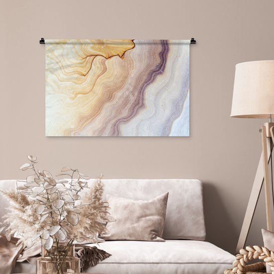 Wandkleed - Wanddoek - Marmer - Textuur - Zandsteen - Goud - Marmerlook - 90x60 cm - Wandtapijt